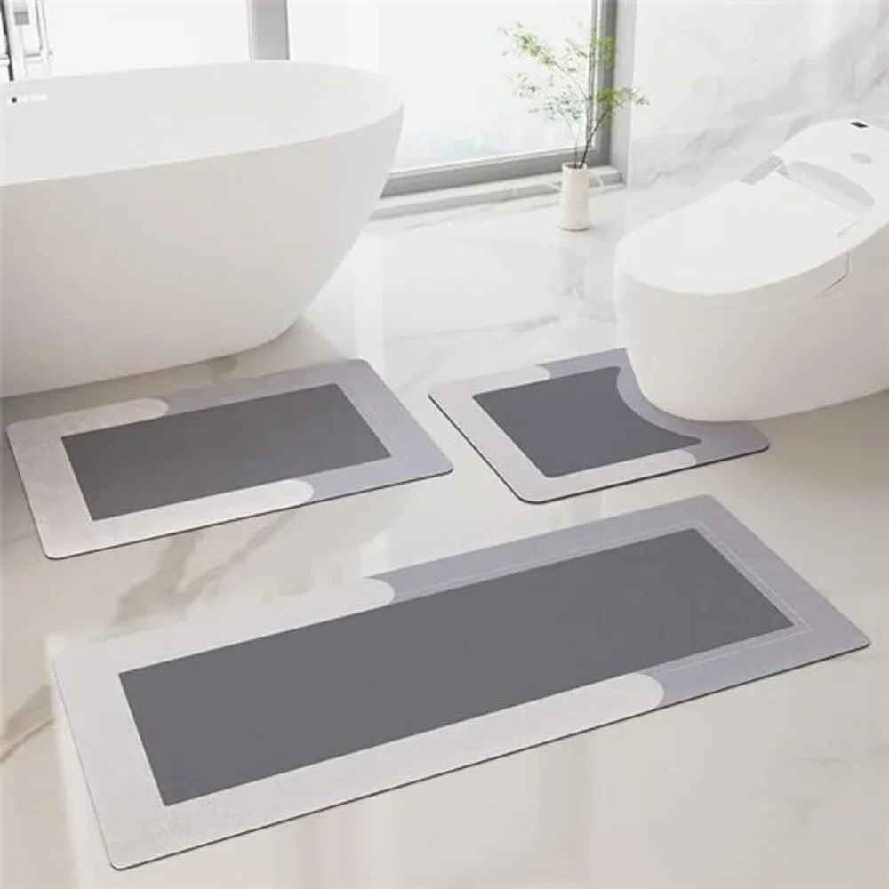 3PCS Bath Mat Rug Rubber Non Slip Quick Dry Rug Sets Super Absorbent Thin Rug
